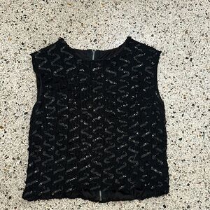 Vintage black zig zag beaded sequin crop back zip top small s